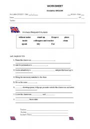 English worksheet: rules of the classroom