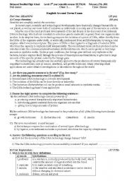 English Worksheet: Second year scientific stream exam in algeria