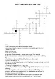 English Worksheet: MOVIES VOCABULARY CRISS CROSS PUZZLE