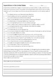 English Worksheet: Superstitions