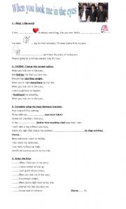 English Worksheet: When you look me in the eyes by Jonas Brothers