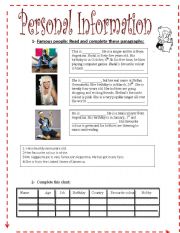 English Worksheet: Personal information- Famous people