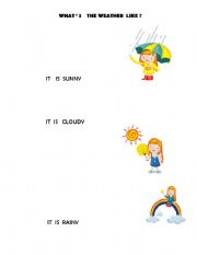 English worksheet: weather, school and fruits
