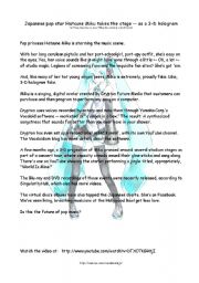 English worksheet: Hatsune Miku - a 3-D Pop Star