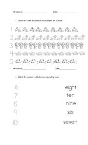 English Worksheet: Numbers from 1 to 10/Counting animals