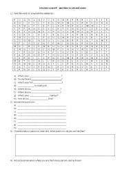 English worksheet: Introduce yourself- Questions to aks and answer