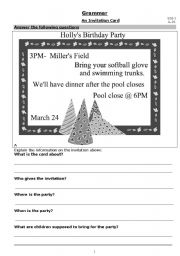 English Worksheet: An invitation card