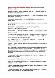 English Worksheet:  Mahatma Ghandi