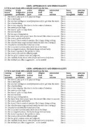 English Worksheet: Vocabulary on Appearance and Personality