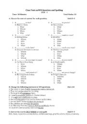 English Worksheet: WH Question & Spelling exercises
