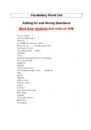 English Worksheet: Giving Directions - Vocabulary Word List