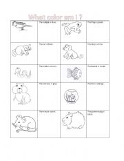 English Worksheet: What Color Am I?  Animals and colors