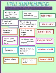 English Worksheet: Long a sound - homophones