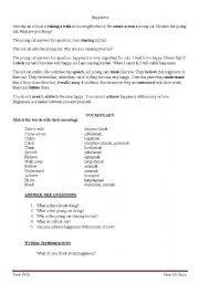 English Worksheet: Happiness