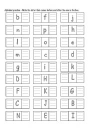 English Worksheet: Alphabet before and after
