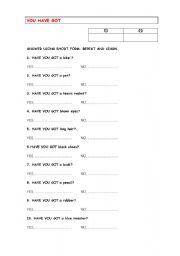 English worksheet: have you got