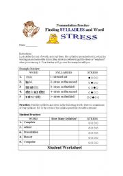 Finding Syllables and Word Stress-STUDENT WORKSHEET