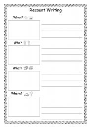 English worksheet: Recount Writing Frame 