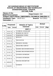 English worksheet: lecture plan