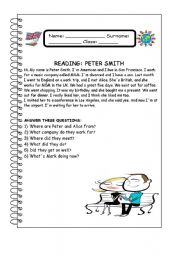 English Worksheet: READING: PETER SMITH