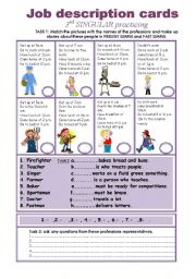 English Worksheet: JOB DESCRIPTION CARDS. SPEAKING, WRITING, GRAMMAR.