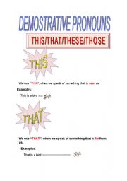 English worksheet: demostrative pronouns theory