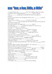 English Worksheet: few, a few, little, a little