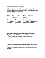 English Worksheet: Charity collocations