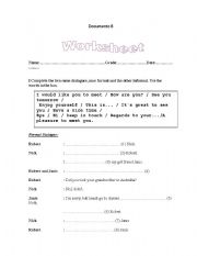 English Worksheet: dialogues- greetings