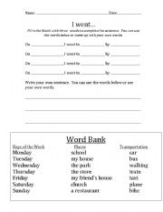 English worksheet: I went...