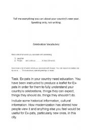 English Worksheet: Celebrating New Year in your country