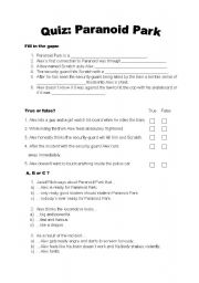 English Worksheet: Quiz: Paranoid Park