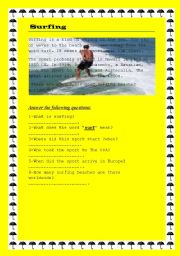 English worksheet: Surfing