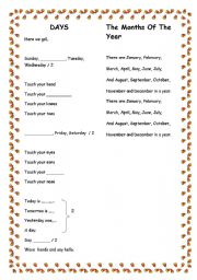 English worksheet: days and months song