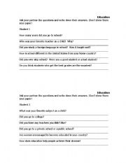 English worksheet: Education Conversation Starter