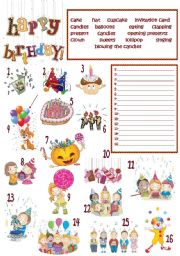 English Worksheet: BDAY VOCABULARY