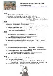 English Worksheet: the history of Woodstock (listening)