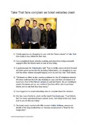 English worksheet: cloze text Take That Reunited