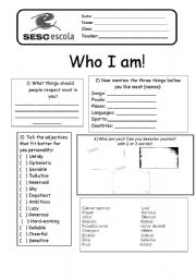 English worksheet: Who I am