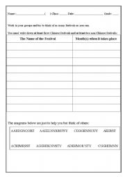 English Worksheet: Which months are the festivals?