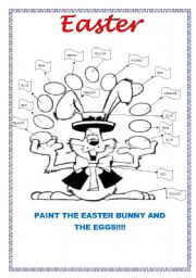 English Worksheet: Paint theEaster Bunny and the eggs!