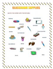 English worksheet: Classroom supplies
