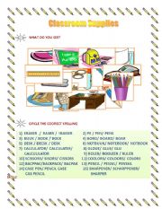 English worksheet: Classroom supplies