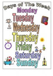 English Worksheet: Poster - Days of the Week! - Very Colorful - Editable