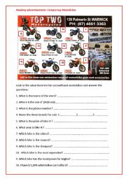 English Worksheet: Reading Advertisements: Comparing motorbikes