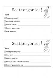 English Worksheet: Cards for Scattergories