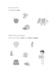 English Worksheet: Fruits, colors and clothes