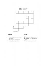 English Worksheet: Body part crossword and solution