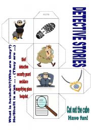 English Worksheet: DETECTIVE STORIES - COMMUNICATIVE CUBE (two pages)