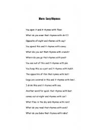 English Worksheet: Easy Rhymes